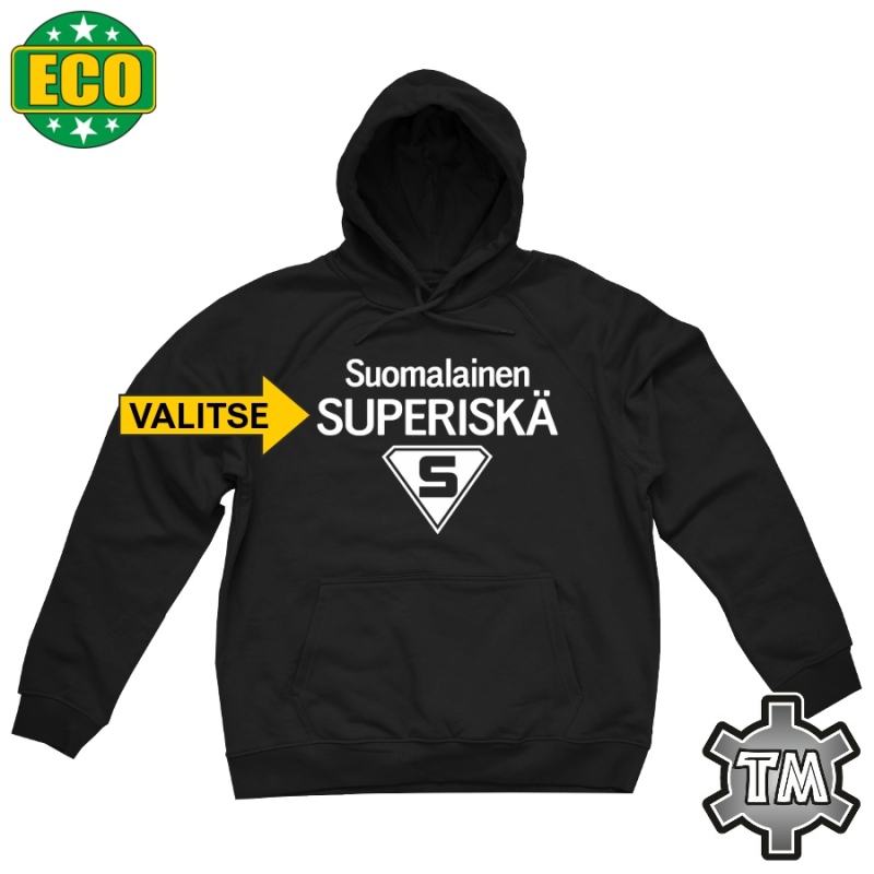 Suomalainen SUPER UKKI / ISKÄ / VAARI / ÄITI (valitse) Huppari
