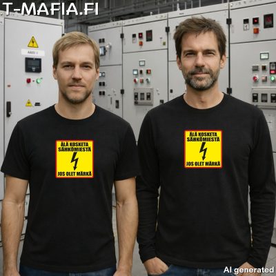 Älä kosketa sähkömiestä jos olet märkä (varoitusmerkki)