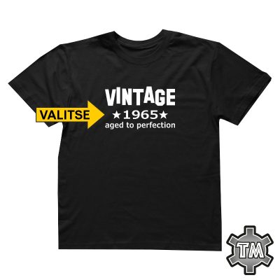ikäpaita vintage aged to perfection valitse vuosiluku musta t-paita