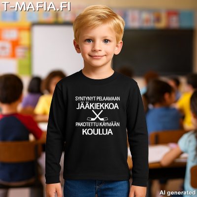 Syntynyt pelaamaan jääkiekkoa pitkähihainen paita lapselle